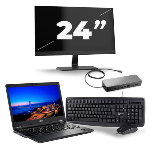 Fujitsu LifeBook E549 - Intel Core i5-8e Generatie - 14 inch - 8GB RAM - 256GB SSD - Windows 11 + 1x 24 inch Monitor Tweedehands