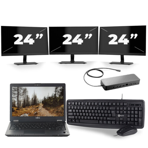 Fujitsu LifeBook U727 - Intel Core i5-6e Generatie - 12 inch - 8GB RAM - 256GB SSD - Windows 11 + 3x 24 inch Monitor Tweedehands