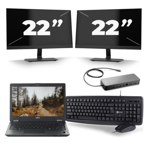 Fujitsu LifeBook U727 - Intel Core i7-7e Generatie - 12 inch - 16GB RAM - 256GB SSD - Windows 11 + 2x 22 inch Monitor Tweedehands