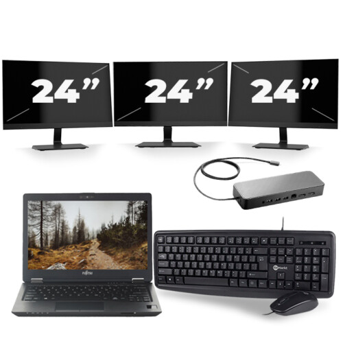 Fujitsu LifeBook U727 - Intel Core i7-7e Generatie - 12 inch - 8GB RAM - 256GB SSD - Windows 11 + 3x 24 inch Monitor Tweedehands