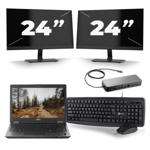 Fujitsu LifeBook U727 - Intel Core i7-7e Generatie - 12 inch - 8GB RAM - 256GB SSD - Windows 11 + 2x 24 inch Monitor Tweedehands