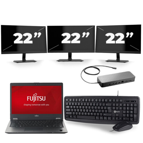 Fujitsu LifeBook U728 - Intel Core i5-8e Generatie - 12 inch - 16GB RAM - 256GB SSD - Windows 11 + 3x 22 inch Monitor Tweedehands