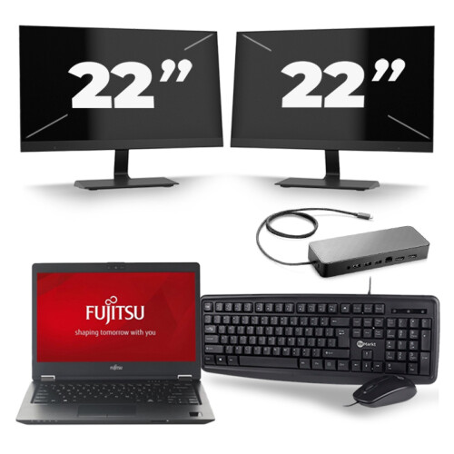 Fujitsu LifeBook U728 - Intel Core i5-8e Generatie - 12 inch - 16GB RAM - 256GB SSD - Windows 11 + 2x 22 inch Monitor Tweedehands