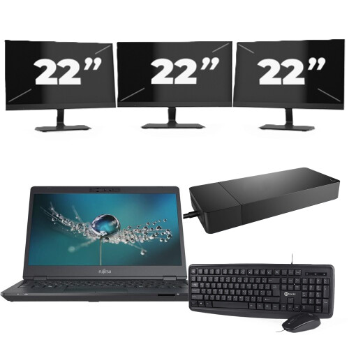 Fujitsu LIFEBOOK U7311 - Intel Core i7-11e Generatie - 13 inch - 16GB RAM - 256GB SSD - Windows 11 Home + 3x 22 inch Monitor Tweedehands