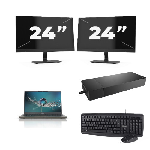 Fujitsu Lifebook U7411 - Intel Core i5-11e Generatie - 14 inch - 8GB RAM - 256GB SSD - Windows 11 Home + 2x 24 inch Monitor Tweedehands