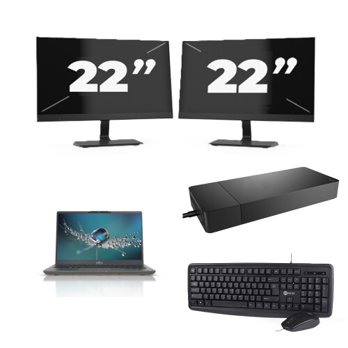 Fujitsu Lifebook U7411 - Intel Core i5-11e Generatie - 14 inch - 8GB RAM - 256GB SSD - Windows 11 Home + 2x 22 inch Monitor Tweedehands