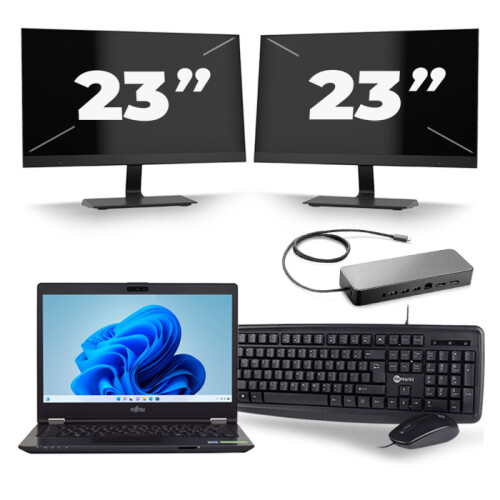 Fujitsu LifeBook U749 - Intel Core i5-8e Generatie - 14 inch - 16GB RAM - 256GB SSD - Windows 11 + 2x 23 inch Monitor Tweedehands