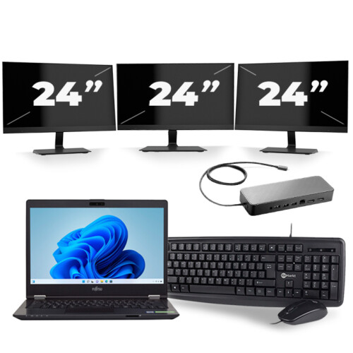 Fujitsu LifeBook U749 - Intel Core i5-8e Generatie - 14 inch - 16GB RAM - 256GB SSD - Windows 11 + 3x 24 inch Monitor Tweedehands
