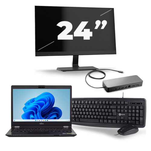 Fujitsu LifeBook U749 - Intel Core i5-8e Generatie - 14 inch - 8GB RAM - 256GB SSD - Windows 11 + 1x 24 inch Monitor Tweedehands