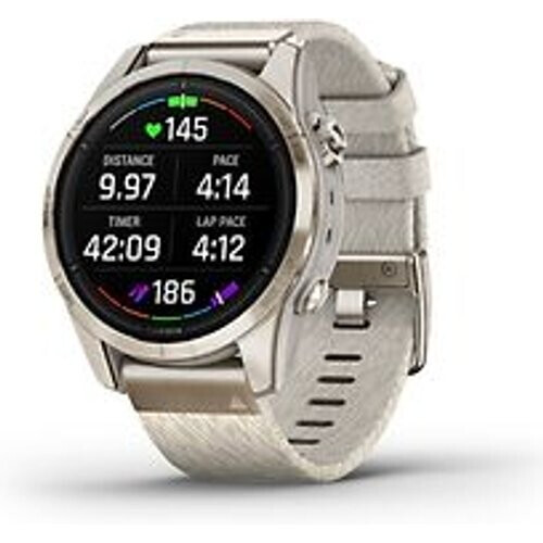 Garmin Epix Pro (Gen 2) 42 mm beige/zachtgoud met crème QuickFit nylon band [wifi, Sapphire] Tweedehands