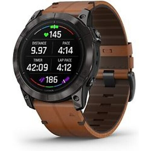 Garmin Epix Pro (Gen 2) 51 mm zwart/carbon grijs Titan DLC met bruine QuickFit leren band [wifi, Sapphire] Tweedehands