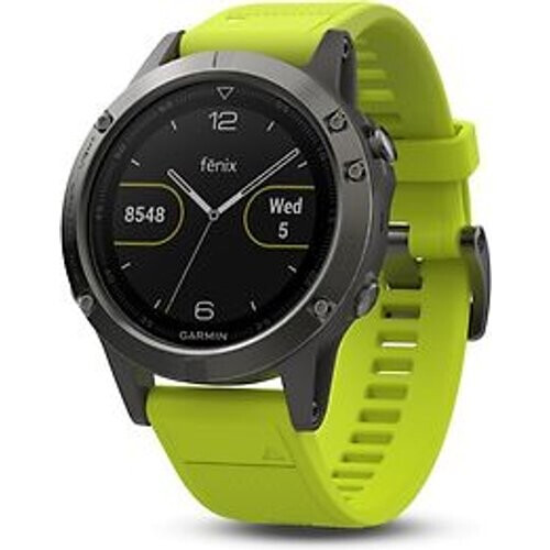 Garmin Fenix 5 47 mm grijs met siliconebandje geel Tweedehands