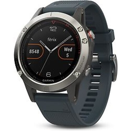 Garmin Fenix 5 47 mm zilver met siliconebandje blauw