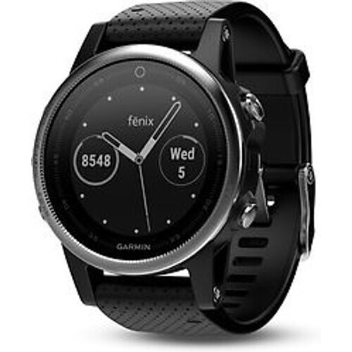 Garmin Fenix 5S 42 mm zilver met siliconebandje zwart Tweedehands