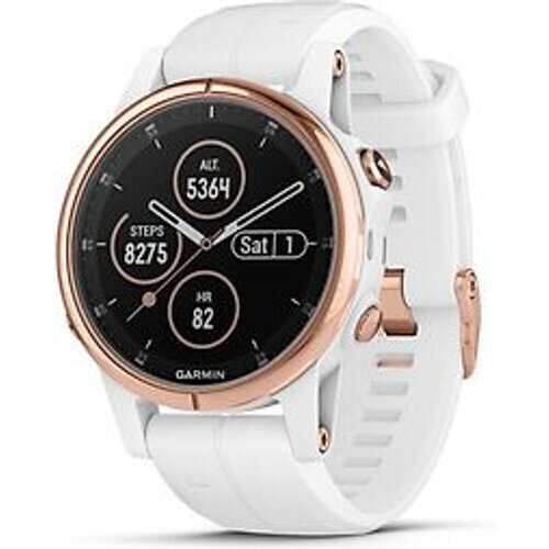 Garmin Fenix 5S Plus 42 mm roségoud met siliconen armband wit [wifi, Saphir editie] Tweedehands