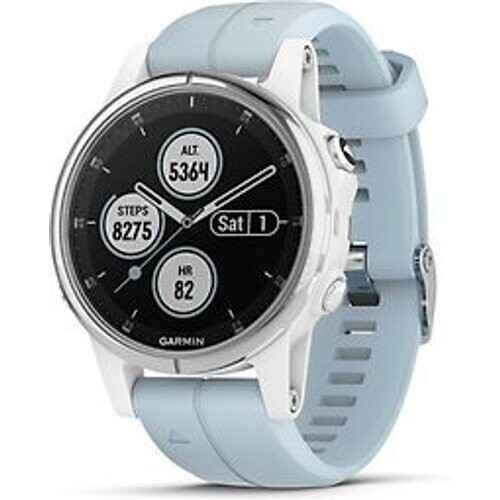 Garmin Fenix 5S Plus 42 mm wit met seafoam armband blauw [wifi, Saphir editie] Tweedehands