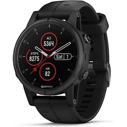 Garmin Fenix 5S Plus 42 mm zwart met siliconen armband zwart [wifi, Saphir editie] Tweedehands