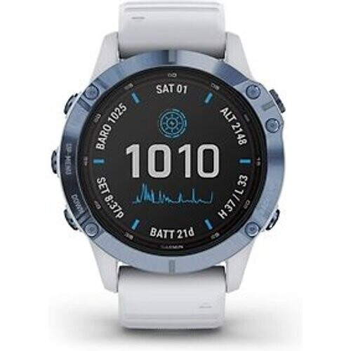 Garmin Fenix 6 47 mm blauw met een witte siliconen polsband [Pro Solar Edition] Tweedehands