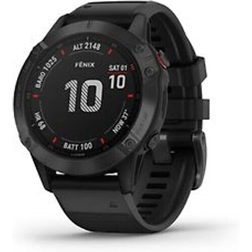 Garmin Fenix 6 Pro 47 mm zwart met een zwarte siliconen polsband Tweedehands