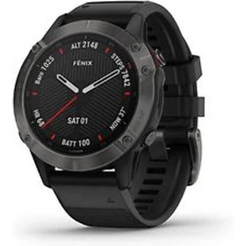 Garmin Fenix 6 Sapphire 47 mm zwart met een zwarte siliconen polsband Tweedehands