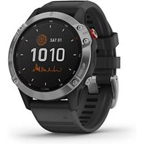 Garmin Fenix 6 Solar 47 mm zilver met een zwarte siliconen polsband Tweedehands