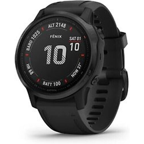 Garmin Fenix 6S Pro 42 mm zwart met een zwarte siliconen polsband Tweedehands