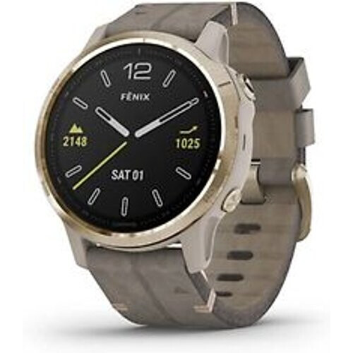 Garmin Fenix 6S Sapphire 42 mm beige met een grijze velours polsband Tweedehands
