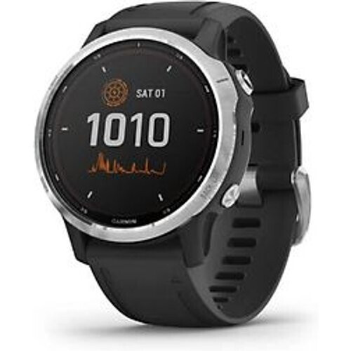 Garmin Fenix 6S Solar 42 mm zilver met een zwarte siliconen polsband Tweedehands