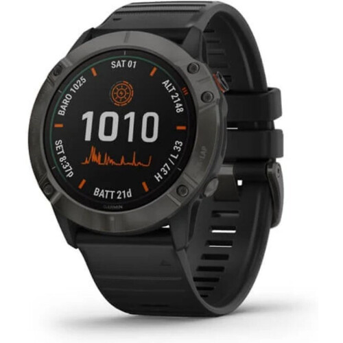 Garmin Fenix 6X 51 mm zwart met een zwarte siliconen polsband - Pro Solar Edition