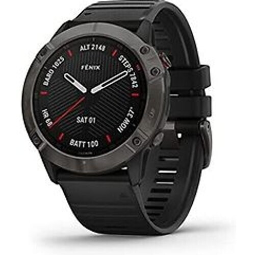 Garmin Fenix 6X Sapphire 51 mm zwart met een zwarte siliconen polsband Tweedehands