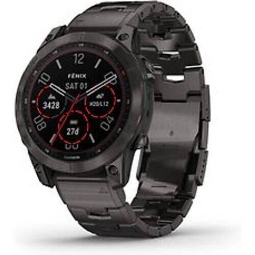 Garmin Fenix 7 47 mm carbon grey DLC titanium met carbon grey DLC vented titanium band [wifi, Sapphire Solar Edition] Tweedehands