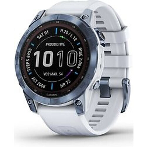 Garmin Fenix 7 47 mm mineral blue DLC titanium met whitestone polsband [wifi, Sapphire Solar Edition] Tweedehands