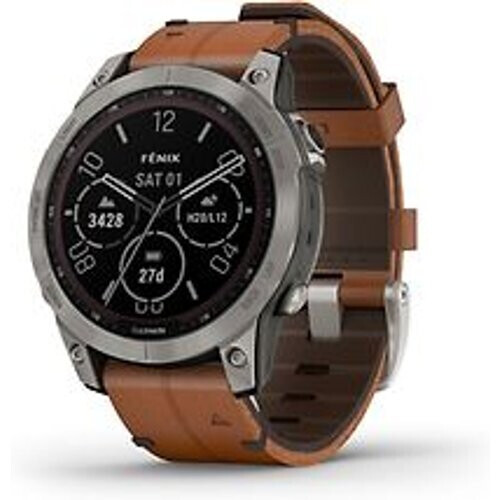 Garmin Fenix 7 47 mm titanium met chestnut leren band [wifi, Sapphire Solar Edition] Tweedehands