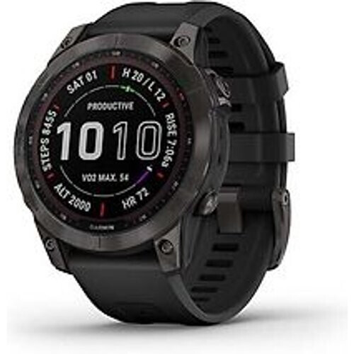 Garmin Fenix 7 47 mm zwart DLC titanium met zwarte polsband [wifi, Sapphire Solar Edition] Tweedehands