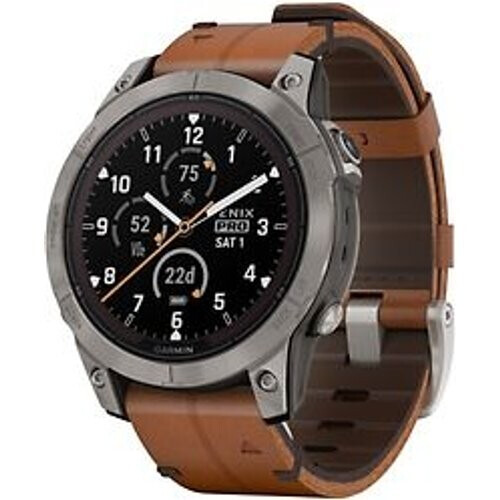 Garmin Fenix 7 Pro 47 mm titanium met chestnut leren band [wifi, Sapphire Solar Edition] Tweedehands