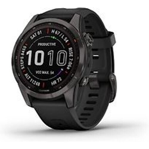 Garmin Fenix 7S 42 mm slate grey met zwarte polsband [wifi, Sapphire Solar Edition] Tweedehands