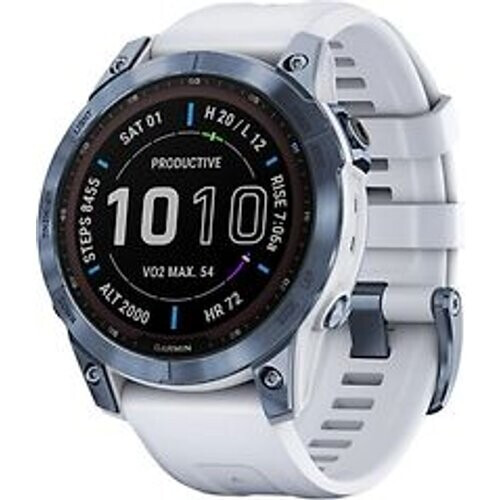 Garmin Fenix 7X 51 mm mineral blue DLC titanium met whitestone polsband [wifi, Sapphire Solar Edition] Tweedehands