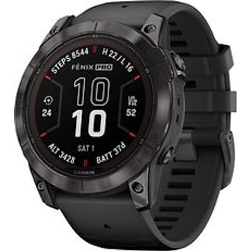 Garmin Fenix 7X Pro 51 mm koolstofzwart titanium met een zwarte siliconen polsband [Wi-Fi, Sapphire Solar Edition] Tweedehands
