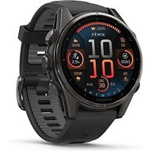 Garmin Fenix 8 43 mm zwart/titanium met koolstofgrijs polsband [wifi, Sapphire Edition] Tweedehands