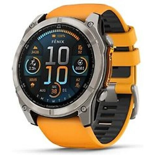 Garmin Fenix 8 47 mm titanium met oranje polsband [wifi, Sapphire Edition] Tweedehands