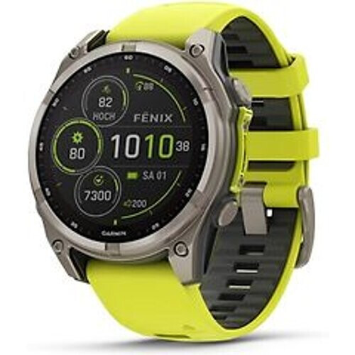 Garmin Fenix 8 47 mm titanium met siliconen polsband geel [wifi, Saphire Solar Edition] Tweedehands