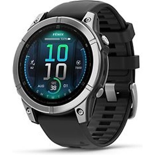 Garmin Fenix E 47 mm zilver met een zwarte siliconen polsband Tweedehands