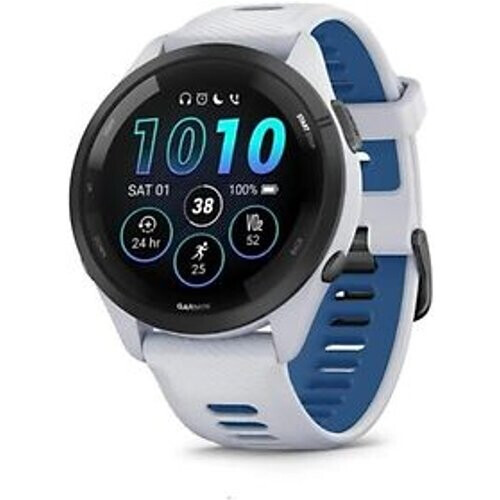 Garmin Forerunner 265 46 mm wit/zwart met een blauw/wit siliconen polsband Tweedehands
