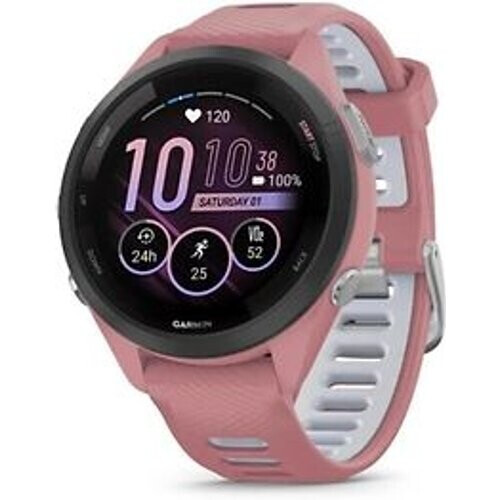Garmin Forerunner 265S 42 mm roze/zwart met een roze/wit siliconen polsband Tweedehands