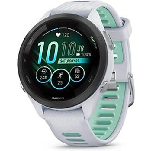 Garmin Forerunner 265S 42 mm wit/zwart met een wit/groene siliconen polsband Tweedehands