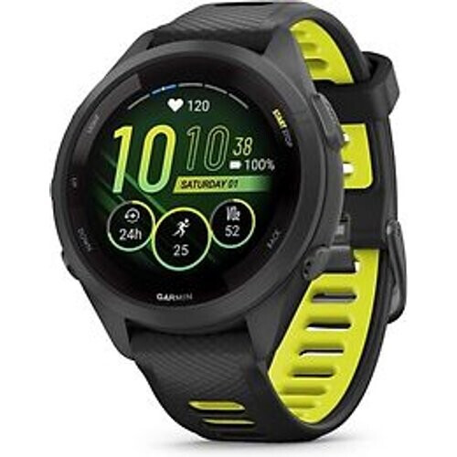 Garmin Forerunner 265S 42 mm zwart met een zwart/geel siliconen polsband Tweedehands