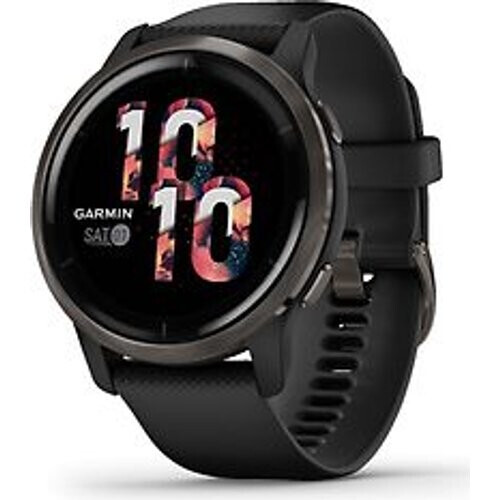 Garmin Venu 2 45 mm slate rand van roestvrij staal met zwarte behuizing en siliconen polsband [wifi] Tweedehands