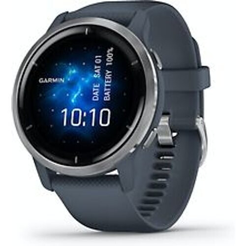 Garmin Venu 2 45 mm zilverkleurige rand van roestvrij staal met granite blue behuizing en siliconen polsband [wifi] Tweedehands