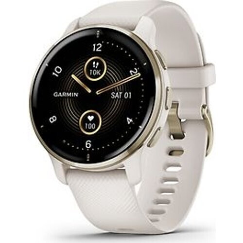 Garmin Venu 2 Plus 43 mm cream gold rand van roestvrij staal met ivory behuizing en siliconen band [wifi] Tweedehands