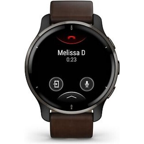 Garmin Venu 2 Plus 43 mm slate rand van roestvrij staal met slate behuizing en bruin leren polsband [wifi] Tweedehands